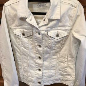 Women's White Denim Levis Jean Jeans Jacket M Medium Long Sleeved